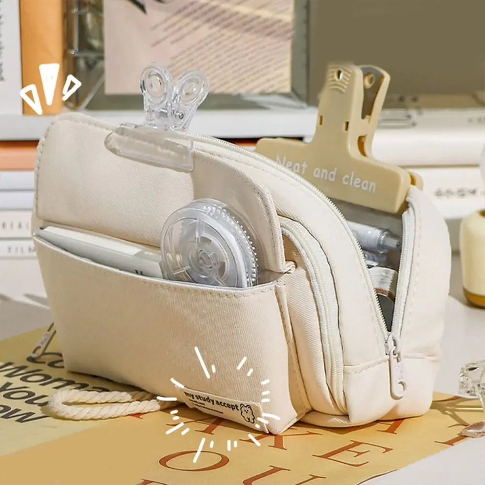 5 Color Large Capacity Desktop Storage Pouch Korean Style Multi-layer Makeup Cosmetic Pouch Pencil Holder Office Supplies