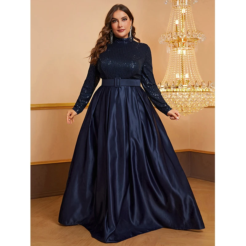 2024 Elegant vestido de festa Women Long sleeve High Waist Blue Sequined Cocktail Prom Long Maxi dresses