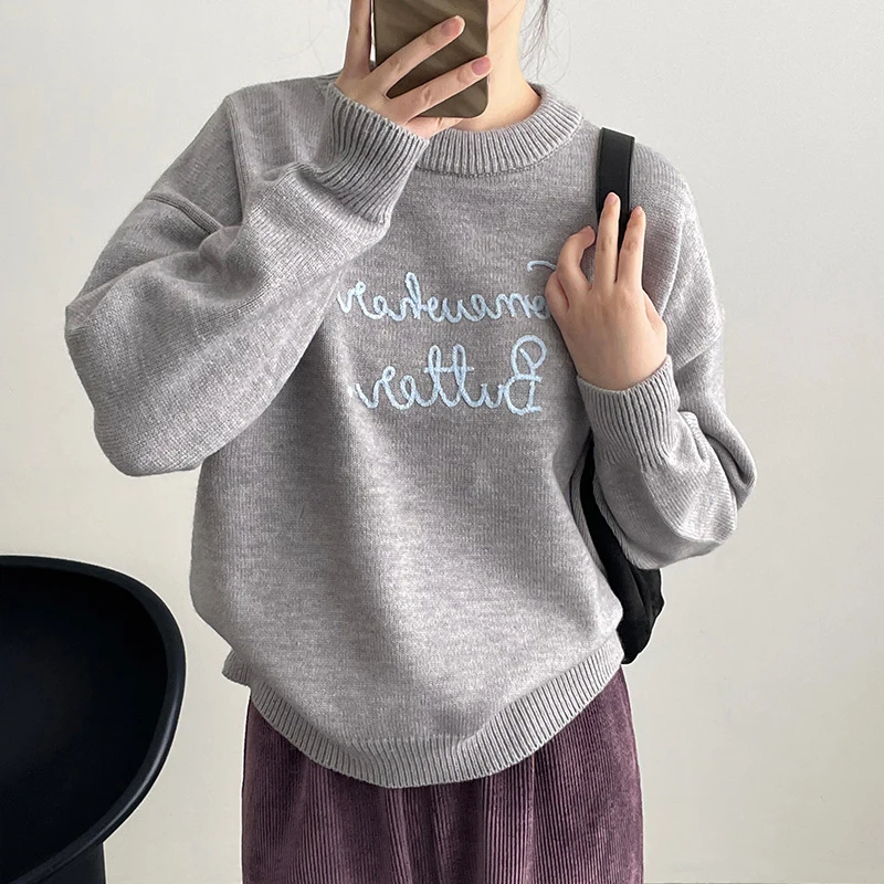 

Women Autumn Letter Knitted Sweater And Pullovers O-Neck Long Sleeve Women Pullovers Female Pull Femme