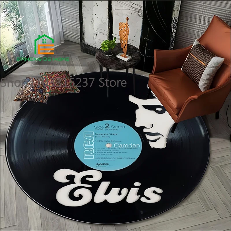 

ED-Elvis Presley Retro Printed Round Area Rug Round Carpet Living Room Children's Bedroom Playroom Non-slip Floor Mat