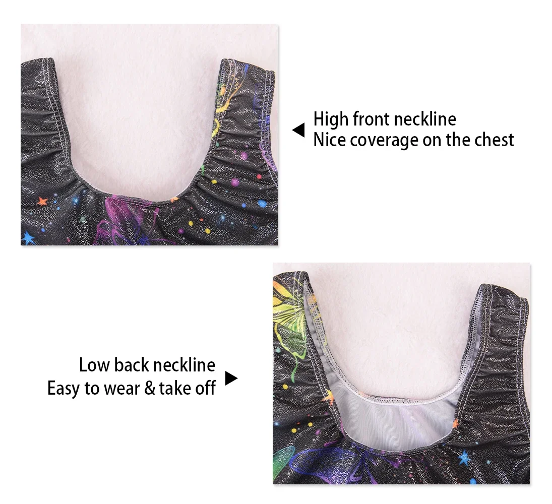 Justaucorps de gymnastique pour filles, vêtements de sport scintillants, combinaison de danse 4 pièces pour enfants, tenues athlétiques avec motif court aléatoire