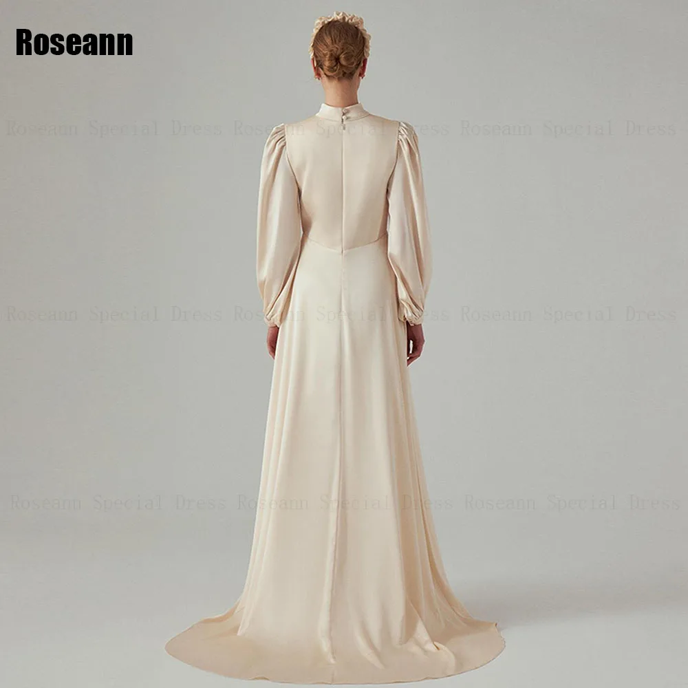 Muslim High Collar Fashion Ivory A-line Wedding Dresses Ruffle Satin Fold Draped Pleat Bride Gown Floor Length robe de mariée