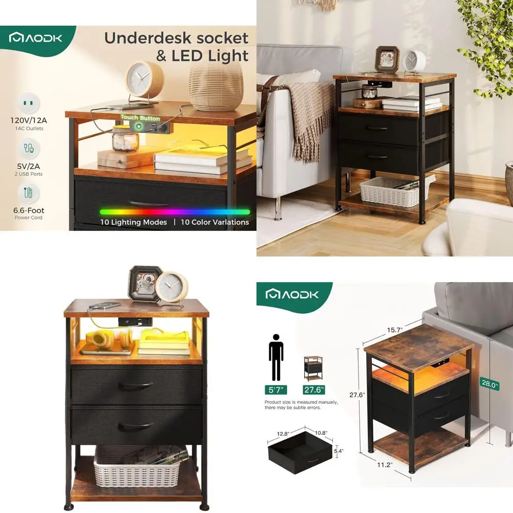 

Vintage-Style 4-Tier Charging Nightstand with Drawers for Bedroom