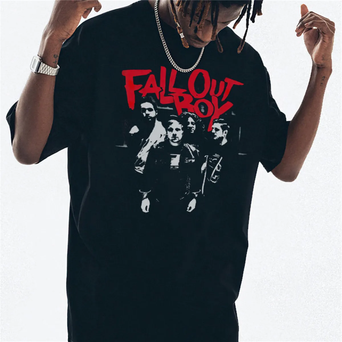 Direct Injection Rebel Boy Fall Out Boy - Overthrowing Boy Rock Band Print T-Shirt - Loose Pure Cotton Short Sleeve