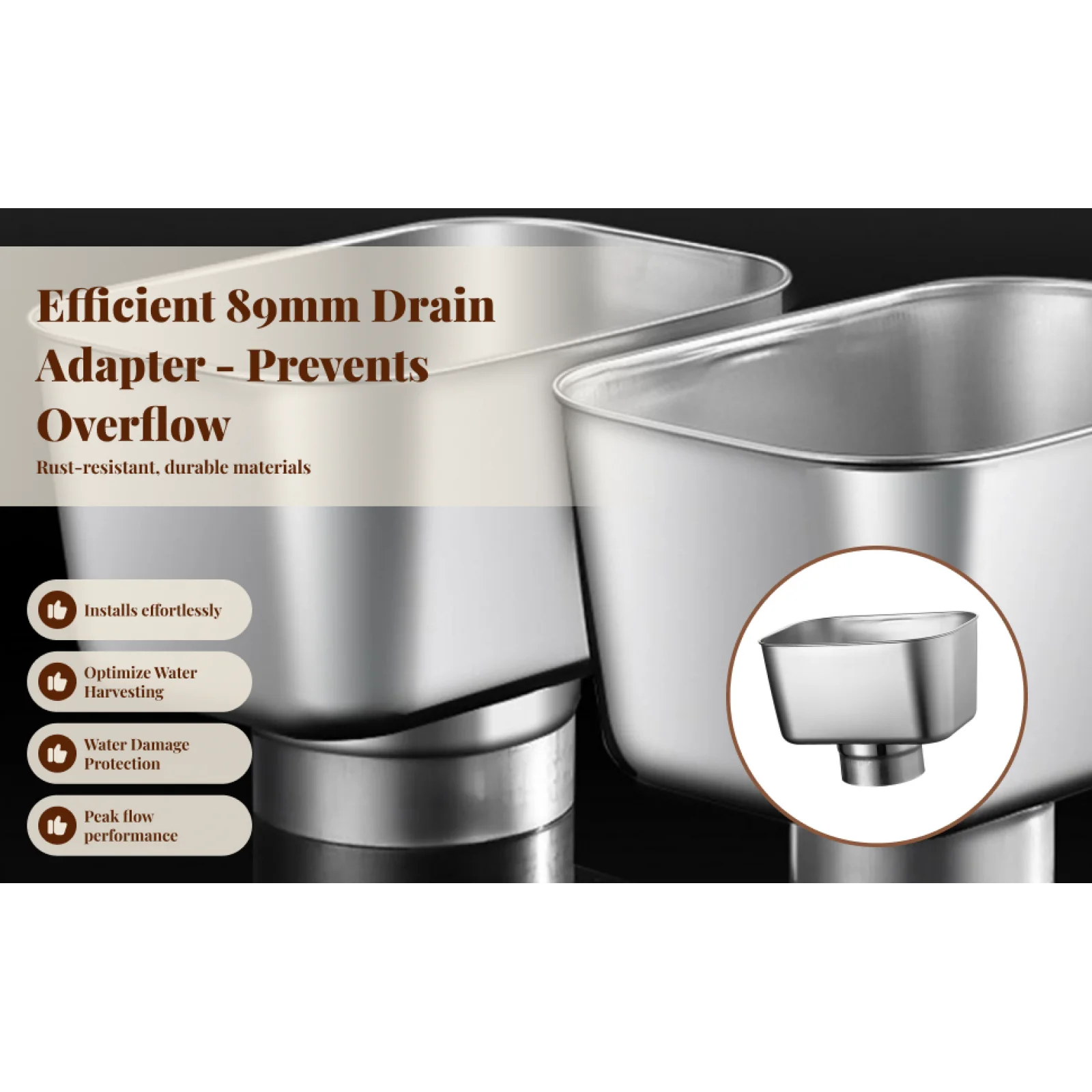 

Gutter Downspout Adapter Stainless Steel Easy Install Drainage Connector for Outdoor Rainwater Collector