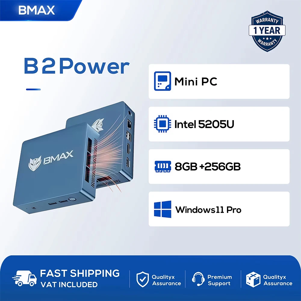 Bmax B2 Power Nieuwe Mini Pc Windows 11 Pc HDMI Intel 5205U 8Gb Ram 256Gb Ssd Intel Uhd Graphics Wifi Bluetooth