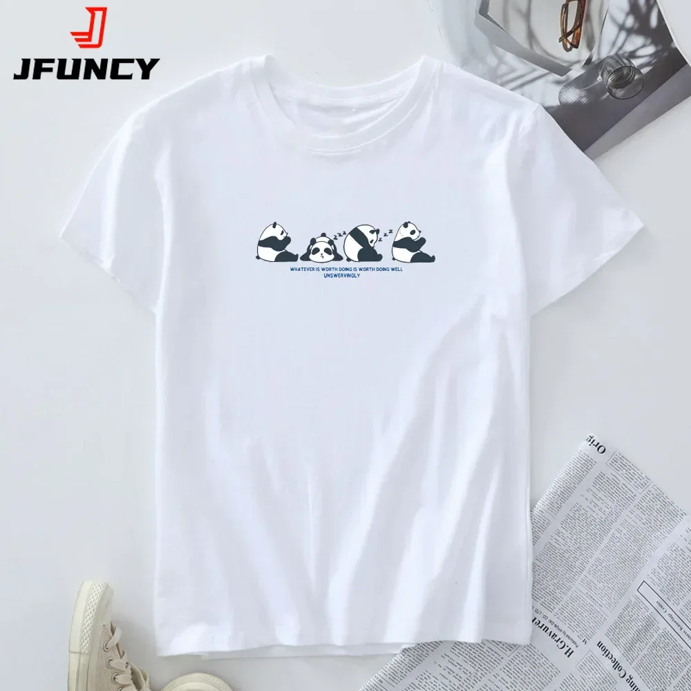 

Women Summer Tees Oversize T-shirt 100% Cotton Woman Clothes Short Sleeve Tops Fashion Panda Graphic T Shirts Female Tshirt