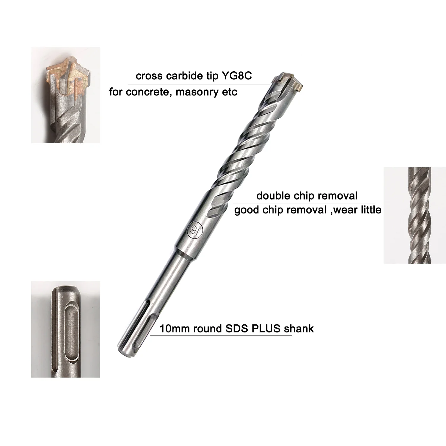 10 Pieces Carbide-Tipped SDS-Plus Rotary Hammer Drill Bit Set for Concrete，Brick,Block,Stone,Masonry