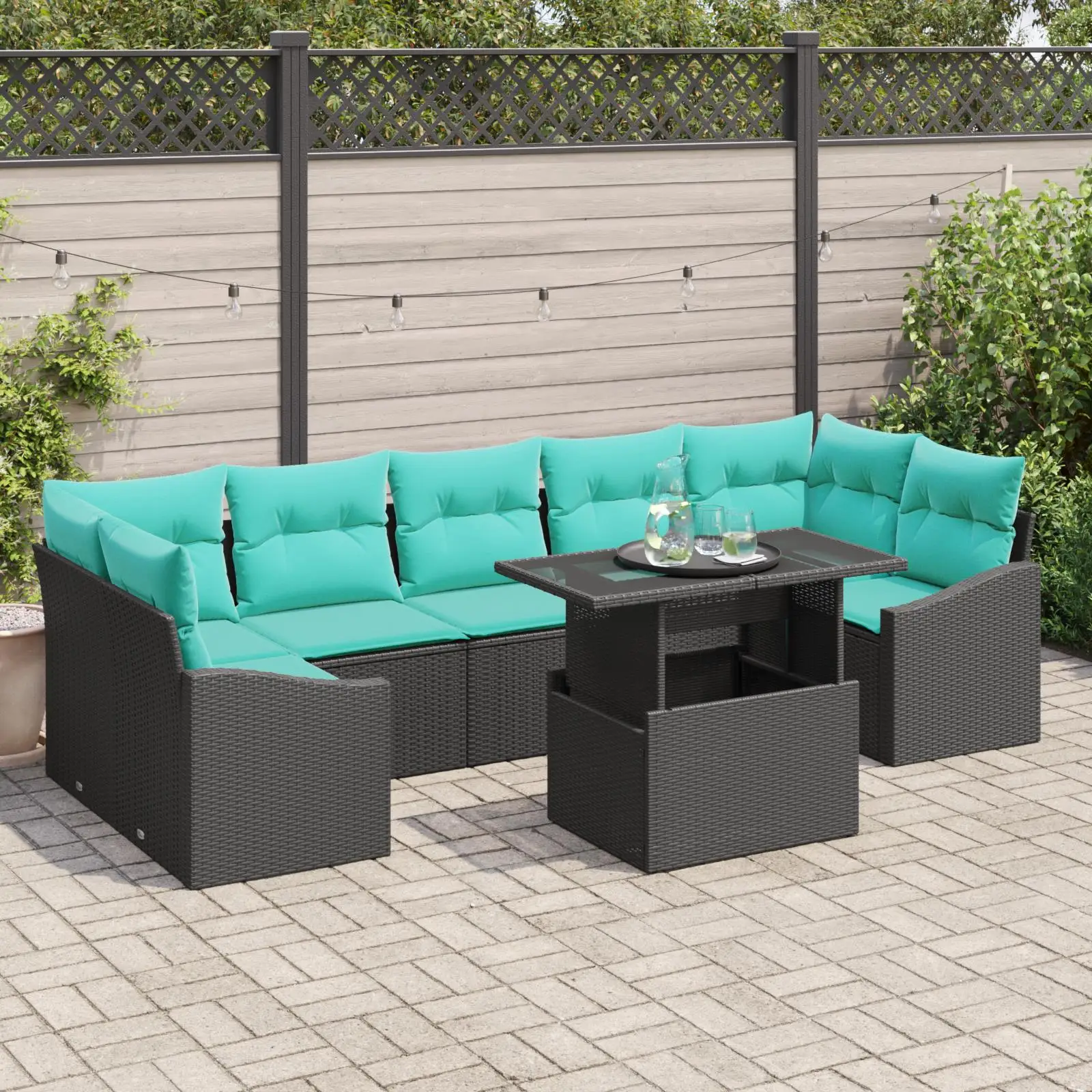 

8 Piece Black Poly Rattan Garden Sofa Set with Comfortable Cushions Outdoor Furniture Set