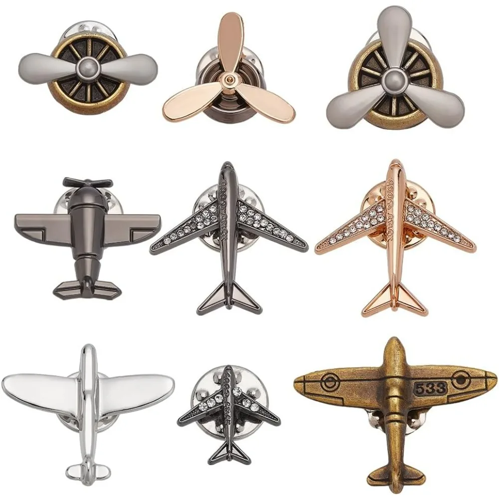 

Airplane Brooch 9 Style Alloy Propeller Aircraft Plane Lapel Pin Vintage Flight Aviator Brooch Pins for Pilot Travel Enthusiast