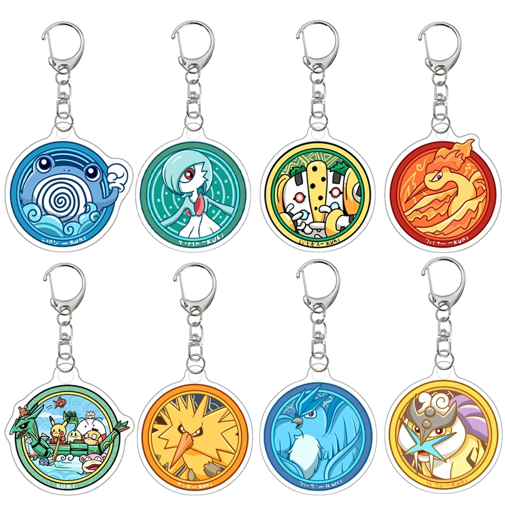 Pokemon Anime Cartoon Acrylic Keychain Gallade Poliwag Articuno Zapdos Moltres Bag Pendant Decoration Keychain Accessories