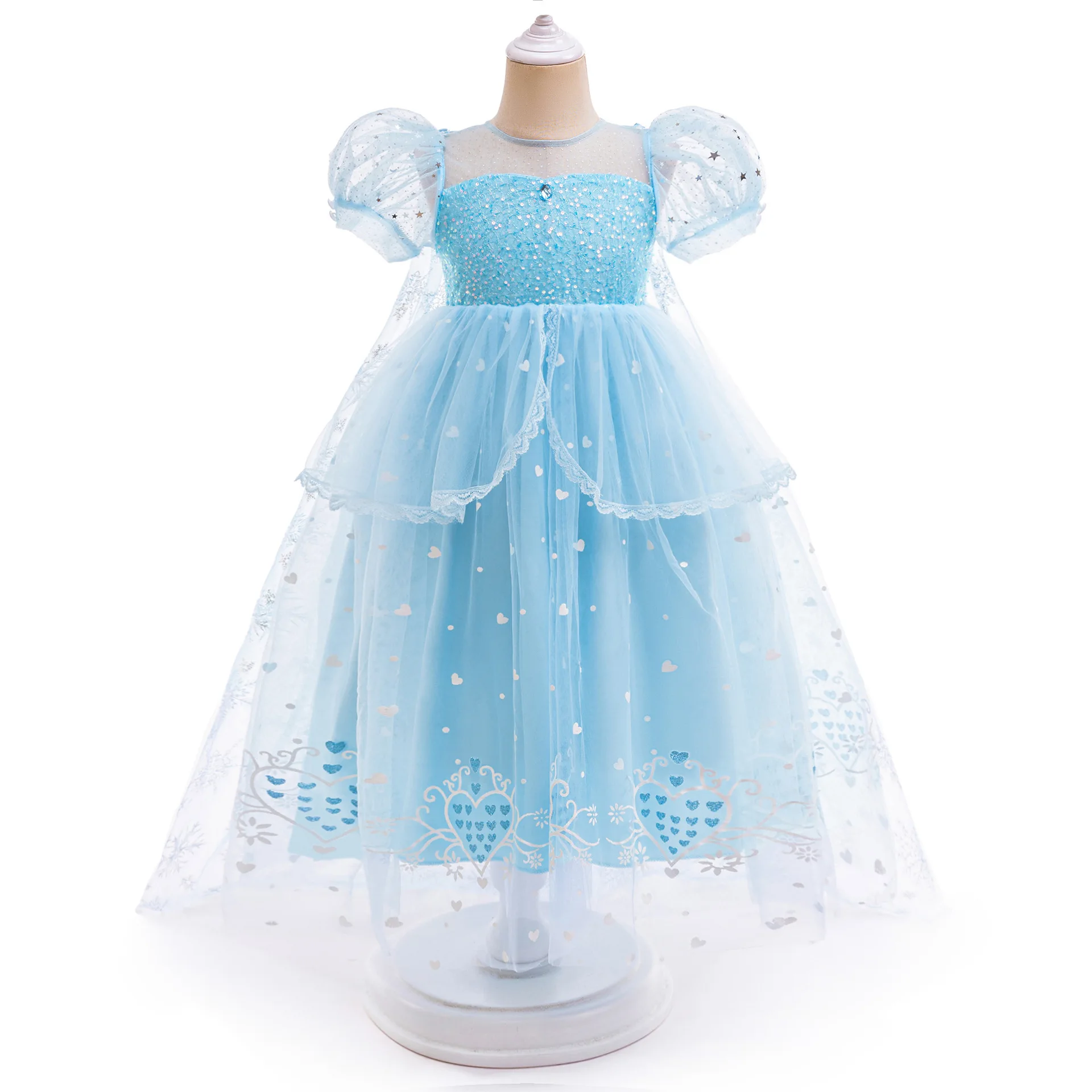 Frozen Elsa Princess Dresses Cosplay Girls The Dress Anime Cosplay  Puff Mesh Kids Clothing Halloween Role Playing Evening Dress