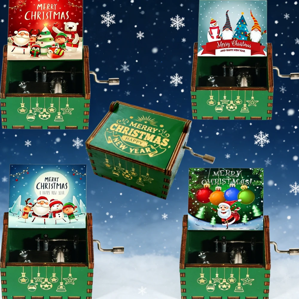 

Рождественский день, 5-стильная музыкальная шкатулка, музыкальная шкатулка с музыкальной рукояткой, домашний декор для рабочего стола, подарок на Новый год, день рождения