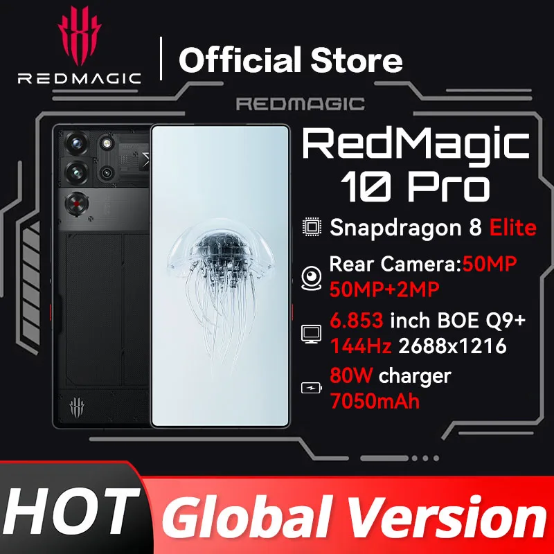 Oryginalny telefon komórkowy RedMagic 10 Pro 5G w wersji globalnej do gier 6,853 