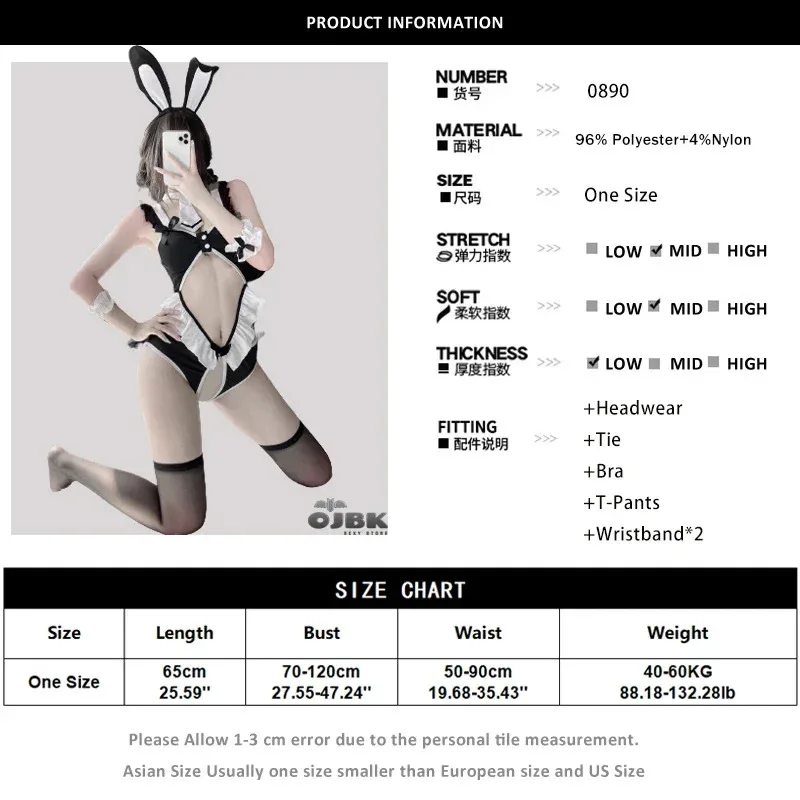 Japanese Sexy Bunny Costume Women Black Lingerie Naughty Rabbit Cosplay Uniform Cute Bunny Girl Bodysuit 1Piece Jumpsuit