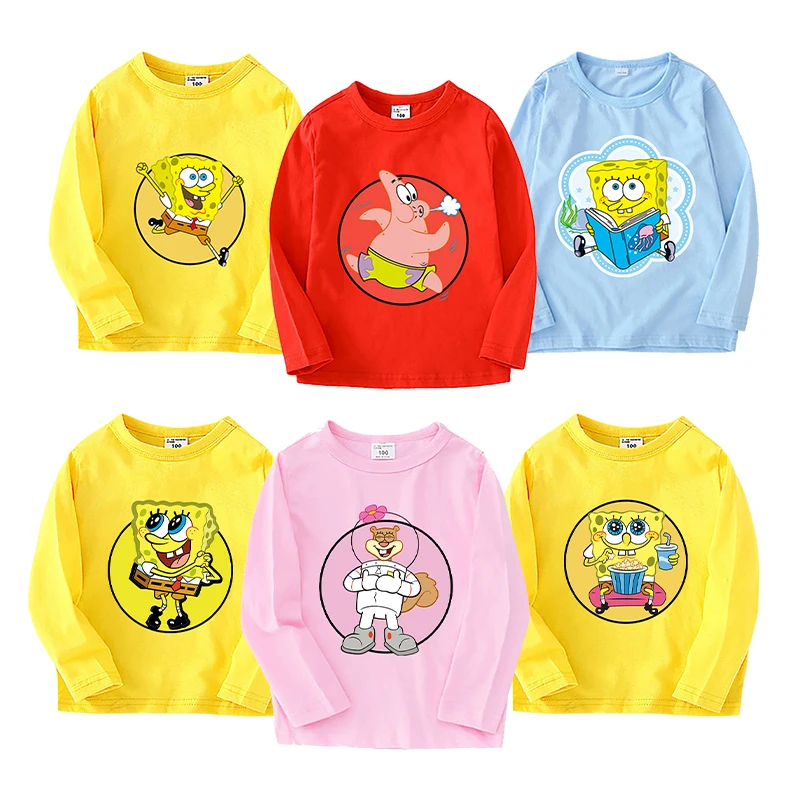 

SpongeBob SquarePants Sweatshirt Movie Cartoon Cute Circular Chart Long Sleeve Tees Kids Anime Thin Pullover Tops Cotton Clothes