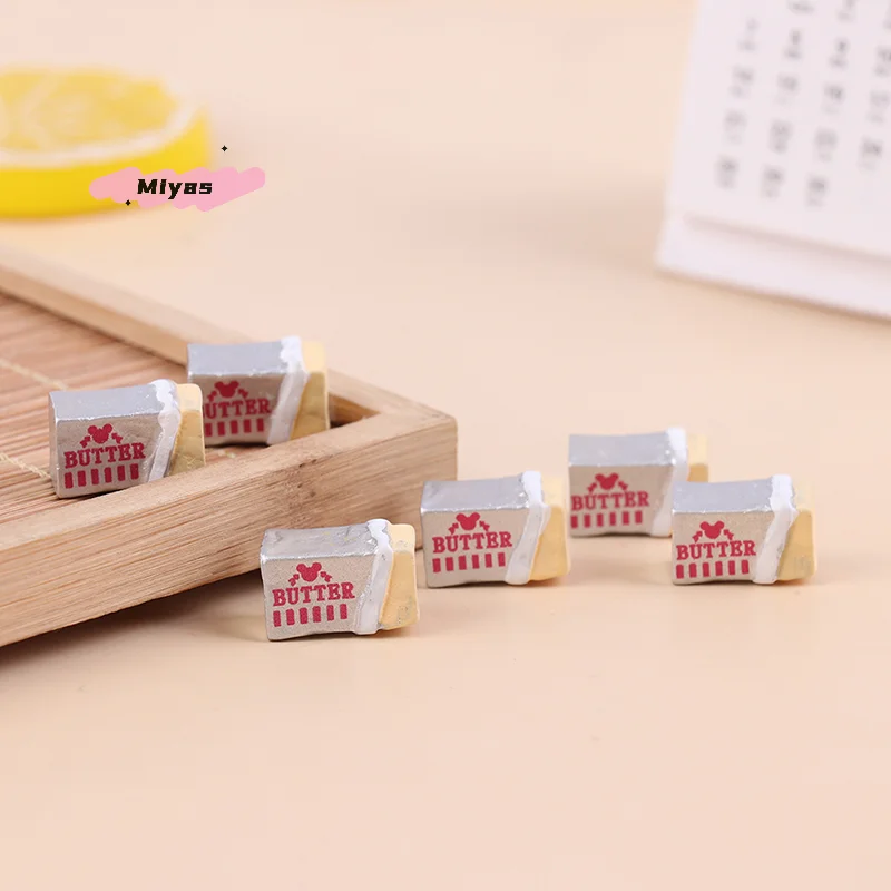 Conjunto de comida de simulação em miniatura, 6 peças, brinquedo de cozinha com manteiga de pão diy, utensílios de mesa de café da manhã para casa de boneca