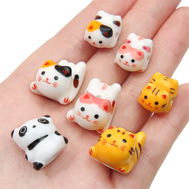 

1pcs Handmade Ceramic Porcelain Cats Panda Tiger Animel Loose Beads Charm Pendant for Necklace Bracelet DIY Jewelry Craft Making