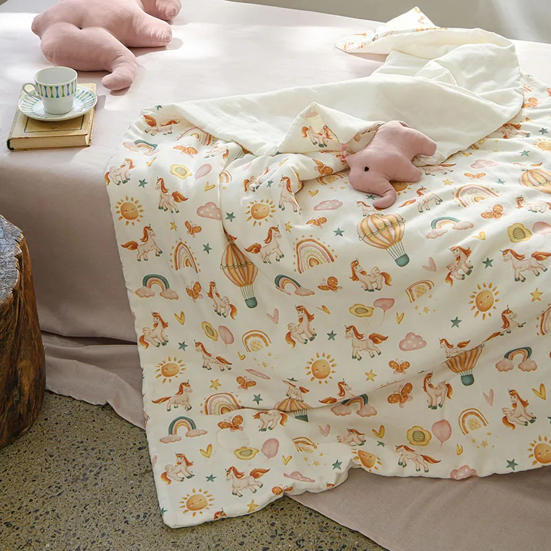 Soft Printed Bamboo Cotton Doll Quilt Comfortable Newborn Swaddle Wrap Blankets Skin-Friendly Nap Shawl Blanket for Four Seasons