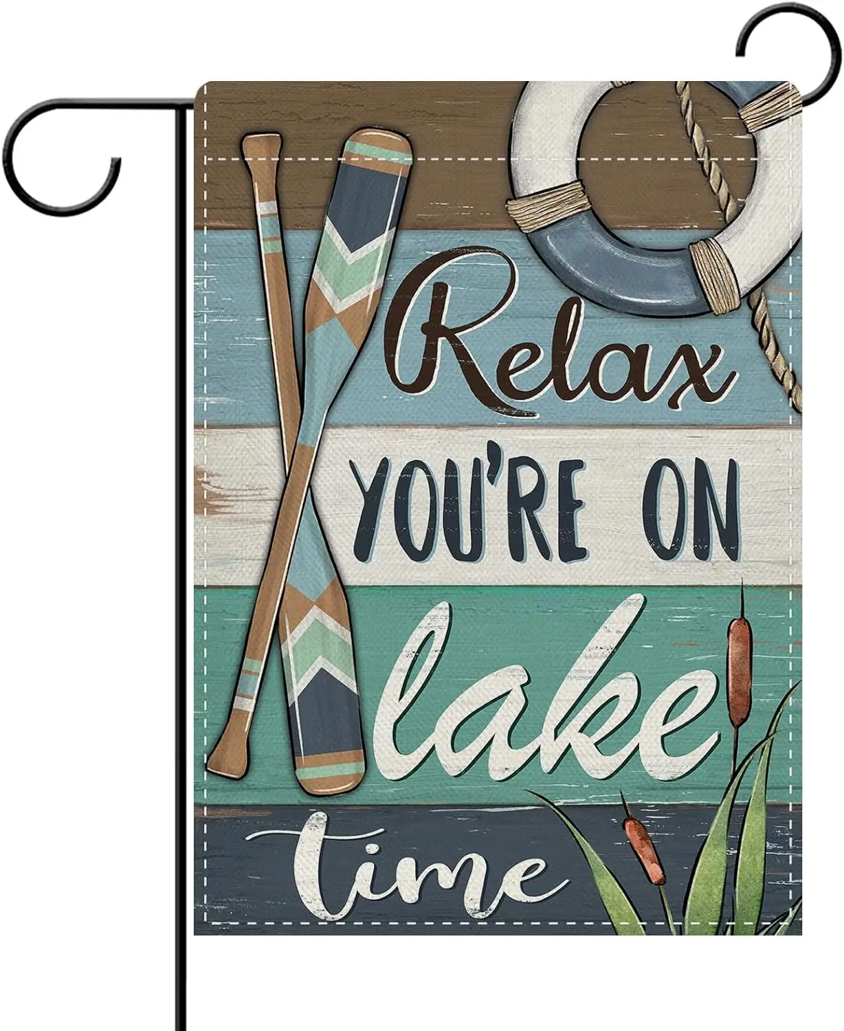 Dyrenson Relax You're on Lake Time Decorative Garden Flag, Spring Summer Lakehouse Paddle Life Buoy Yard Outside Home De KKW