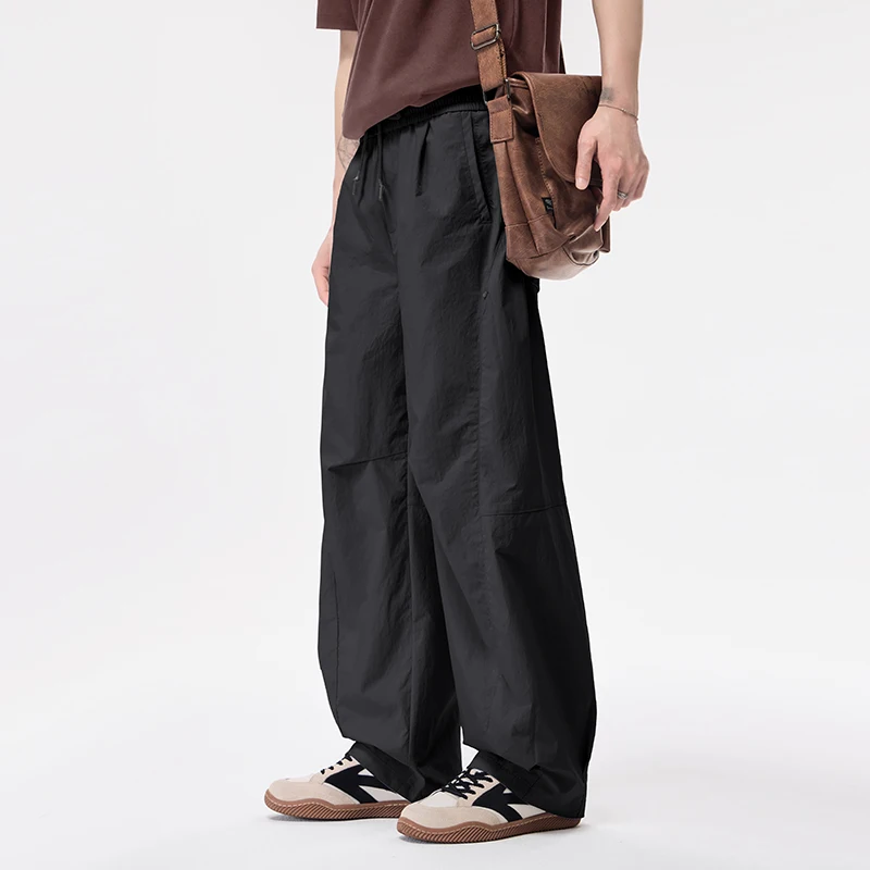Men's American overalls Spring and summer new styles Slim scimitar pants, versatile drawstring casual pants, wide leg pants
