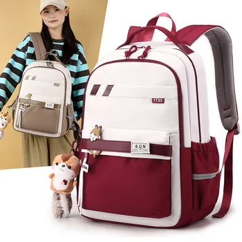 10代の女の子のための防水バックパック、ペンダント付きのかわいいリスのランドセル、高校のバッグ、3〜6年生に適したランドセル