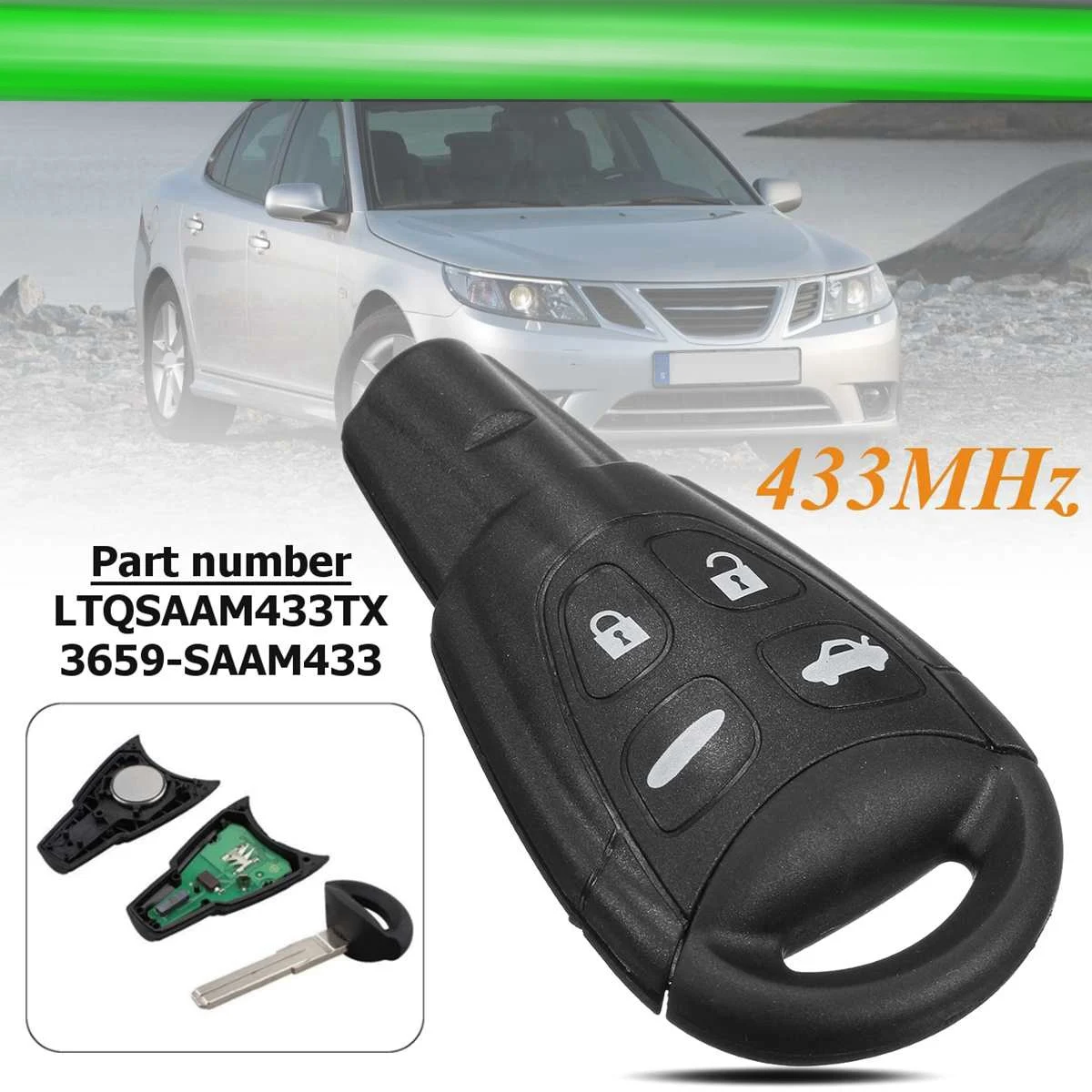 Car 4 Button Remote Control Key PCF7946 D46 Chip 433Mhz LTQSAAM433TX for SAAB 9-3 9-5