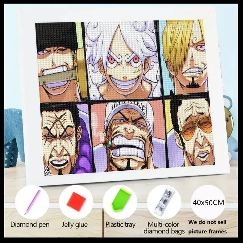 

5D DIY Полный дрель Алмазная картина Набор, Большой 40x50 СМ Цельный аниме Алмазный рисунок, с Луффи Шестерня 5, Зоро, Санджи и Морской