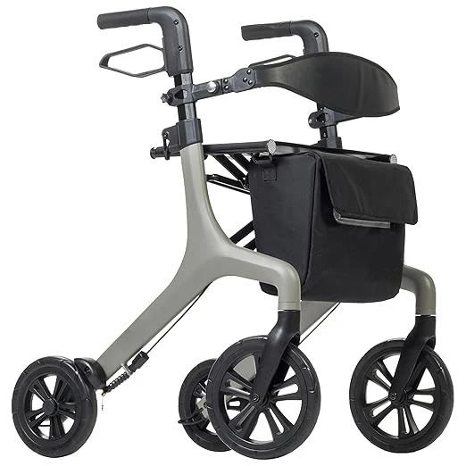 Gray Portable Folding 4-Wheel Walking Frame Ultra Light Stable Mobility Support for Elderly Adults