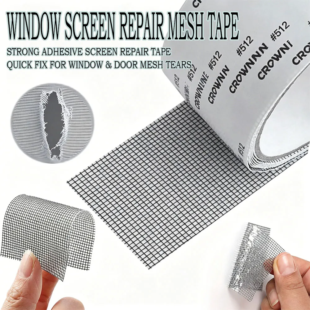 2026 New Upgrade Heavy-Duty Adhesive Screen Repair Tape, Fiberglass Mesh Repair Patches, Waterproof, Tear & Wear Resistant, Effectively Blocks Bugs and Repairs Screen Holes, Ideal for Broken Gray Door & Window Fly Screens