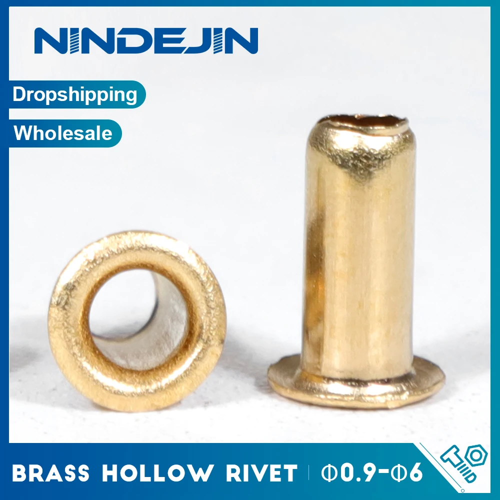 NINDEJIN Brass Hollow Rivet M0.9-M6 Through Hole Copper Tubular Rivet for Leather Canvas DIY Crafts Making Circuit Board PCB