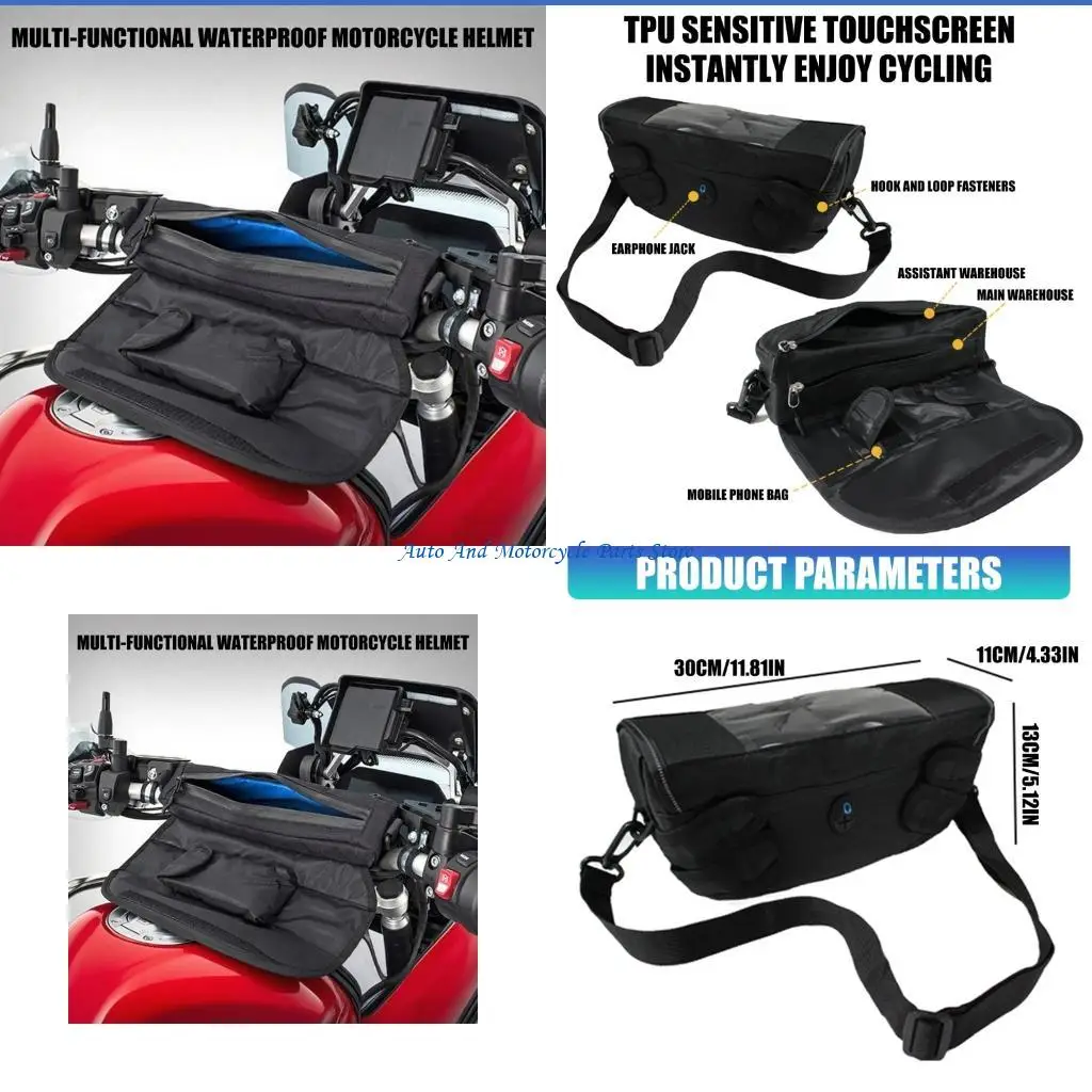 

P9FD Universal Motorcycle Handlebar Bag Waterproof Oxford Fabric With Multiple Compartments For Secure Storage During Rides