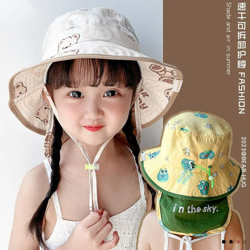 Children's shawl sunshade baby spring and summer light and thin breathable fisherman hat for boys and girls quick drying large