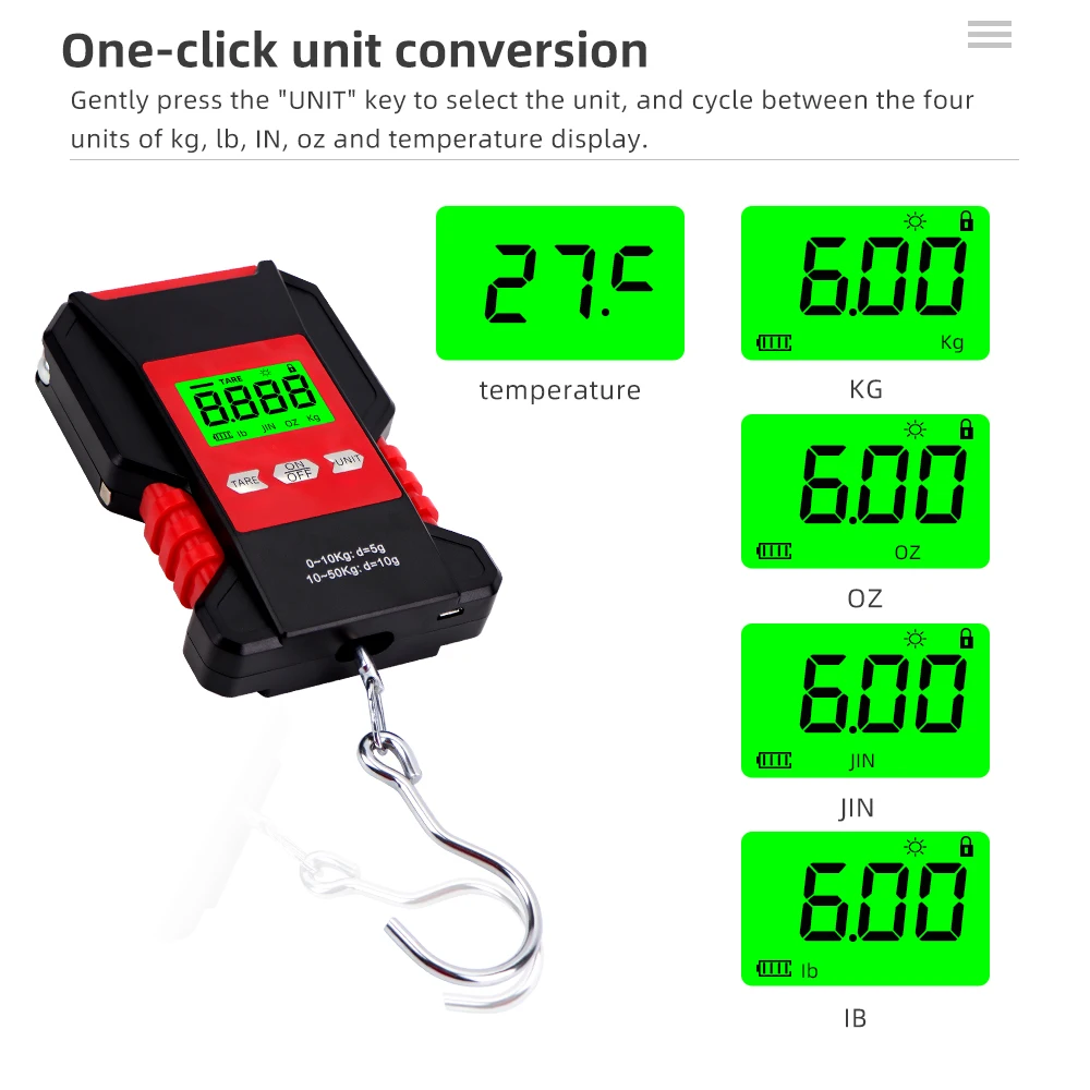 50kg/5g LCD Display Digital Hanging Scale Mini Electronic Fishing Travel Luggage Balanca Portable Weighing Scales Waterproof