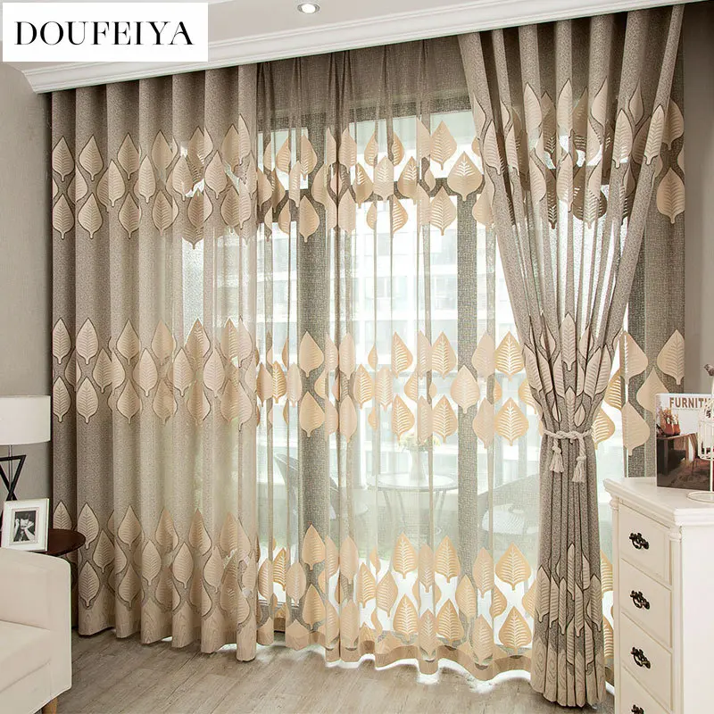 

Modern Luxury Leaves Jacquard Hollow Lace Nordic Curtains for Living Room Bedroom Dining Kitchen Window Drapes Custom Size