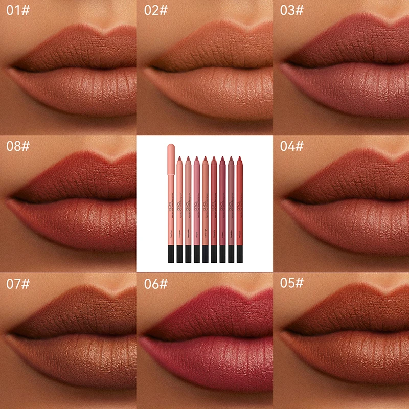 Lipliner 8 Kleuren Waterdichte Sexy Rode Matte Contour Tint Lippenstift Langdurige Anti-Stick Cup Lipliner Potlood Lippen Comestics