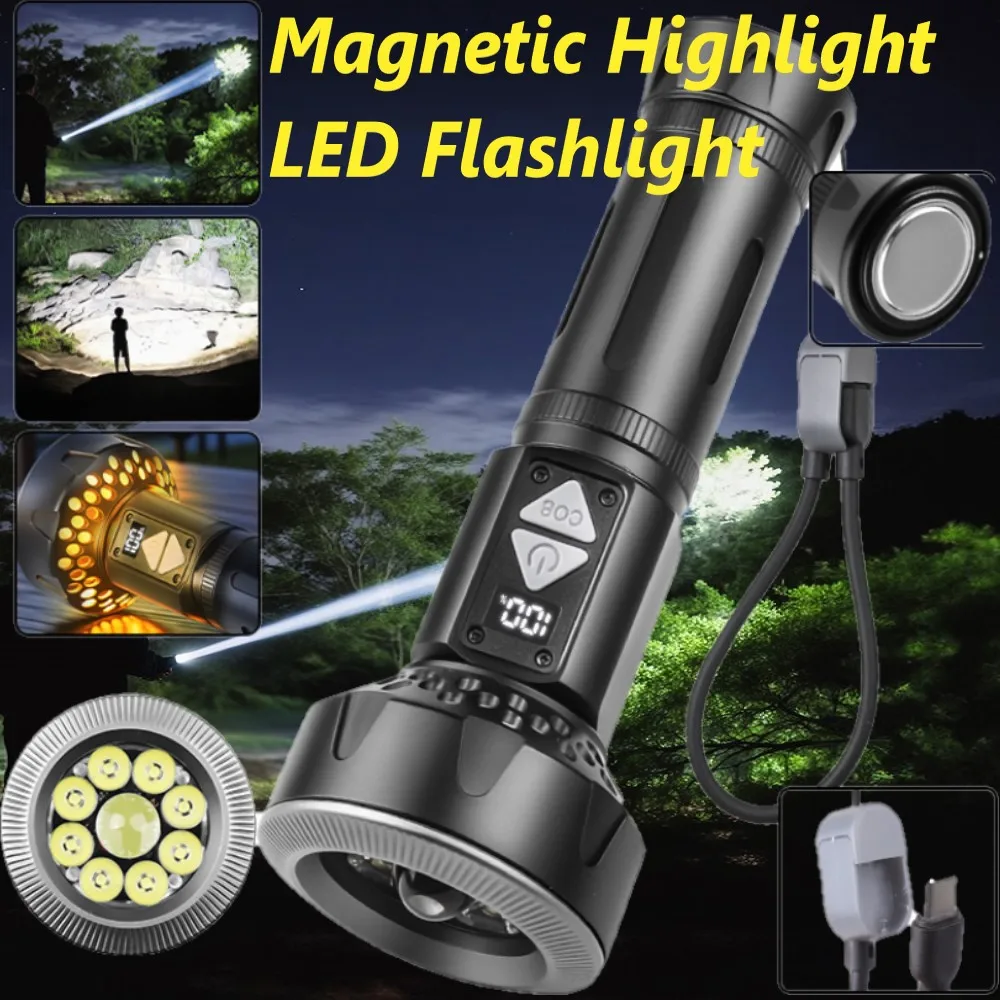 

Магнитный светодиодный фонарик с ярким светом, USB-зарядка, телескопический зум, военный тактический фонарь для кемпинга и выживания