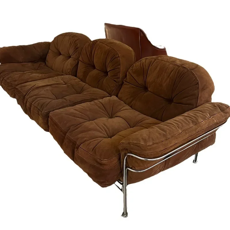 

French antique three-person sofa small apartment living room retro lazy style designer down