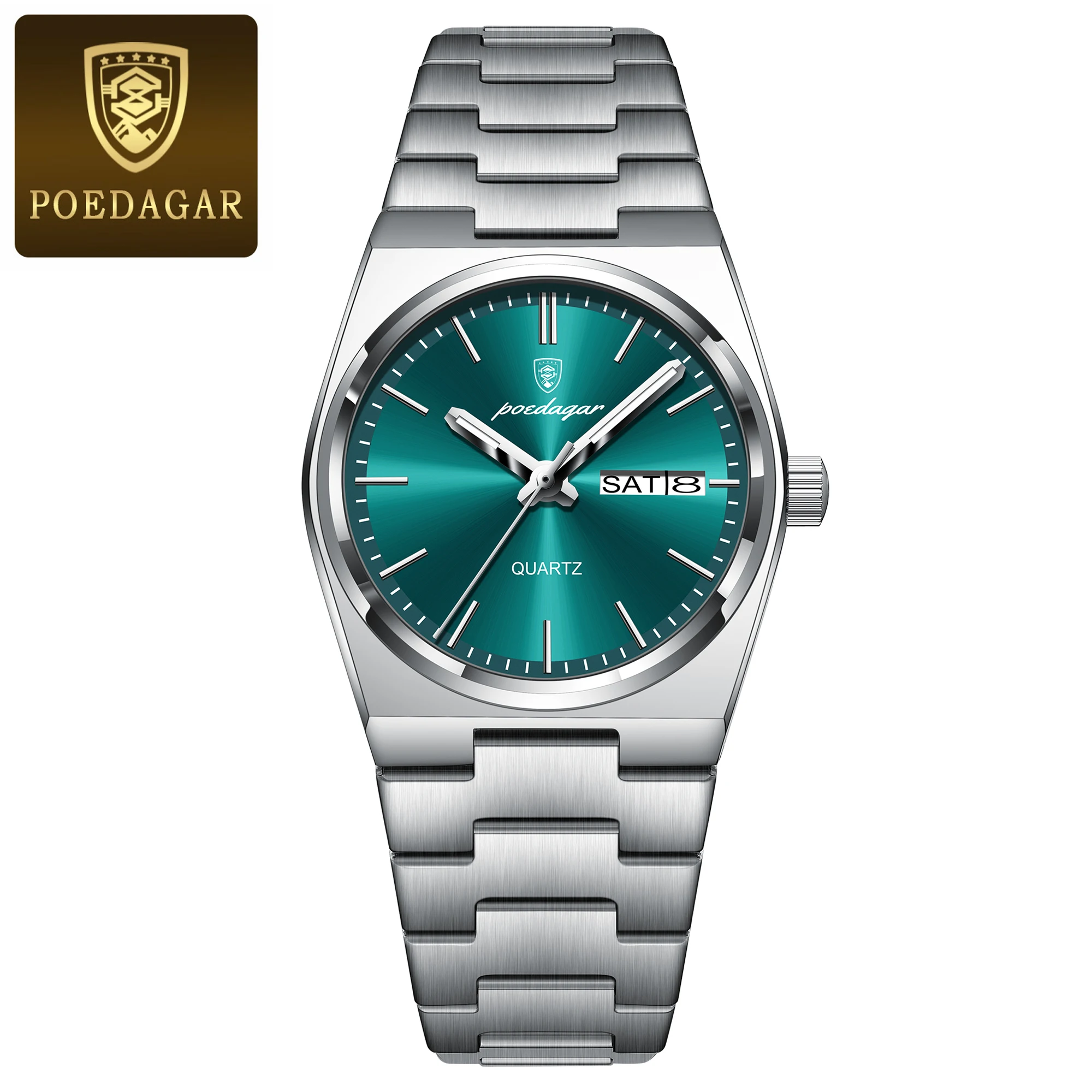 POEDAGAR Elegante Uhren Für Frauen Wasserdicht Leucht Datum Woche Damen Uhr Quarz Edelstahl Frau Mode Armbanduhr