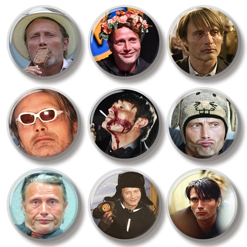 44MM Mads Mikkelsen Hannibal Face Pin Soft Button Pin Jewelry Creative Badge Cartoon Brooch Lapel Pin Bag Backpack Hat Decorate