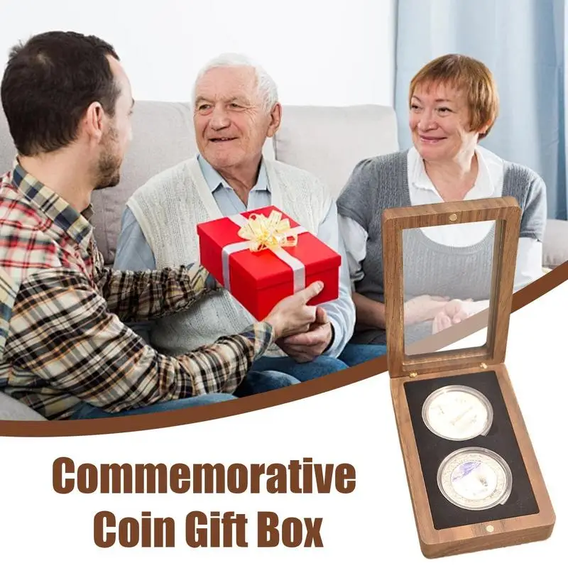 

Coin Storage Box Wooden Lucky Coin Organizer For Collectors Black Walnut Souvenir Emblem Organizer For Displaying Collectible