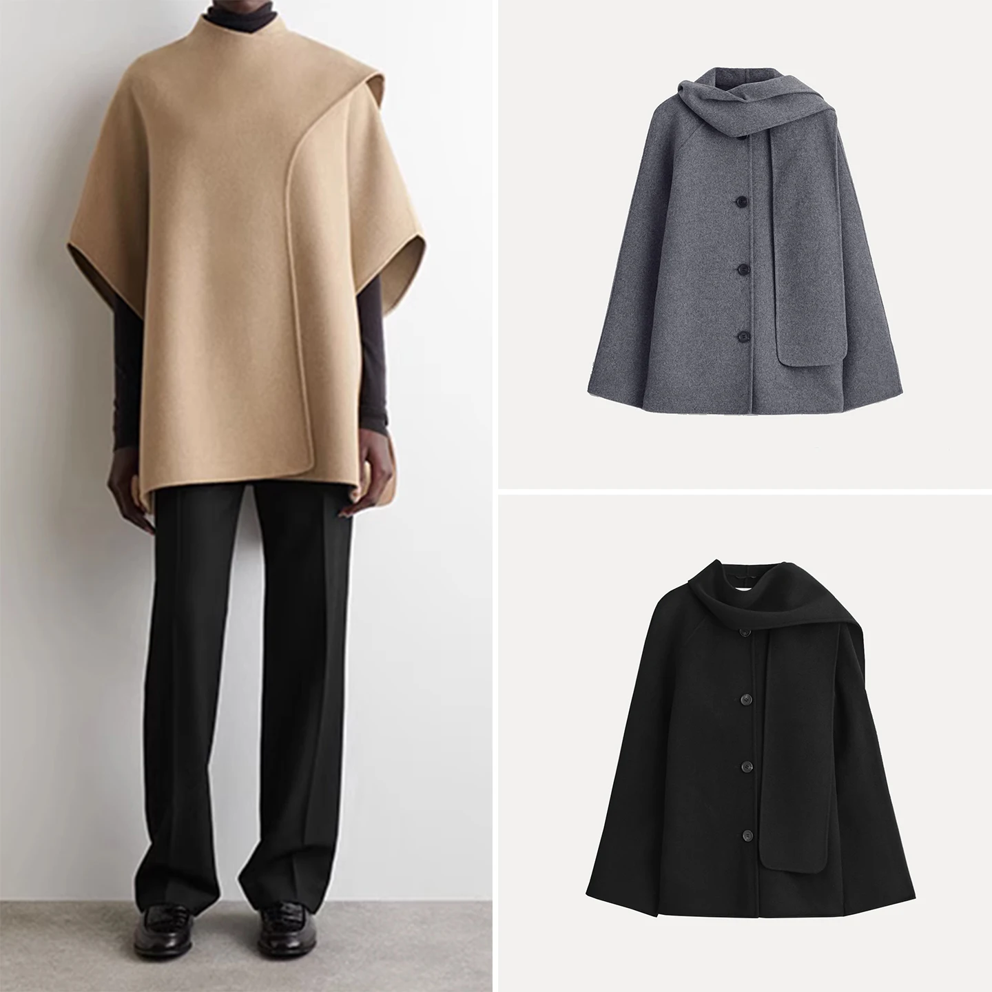 

Двусторонний шарф Sle Jaet, женское модное пальто, осень 2023, Новое поступление, Z-стойка, длинное пальто на пуговицах