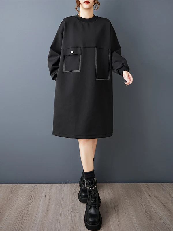 Street Sle coton longue Sve t-shirt Dr décontracté polyvalent mi-long Simple Design femmes Dr automne saison a-ligne jupe