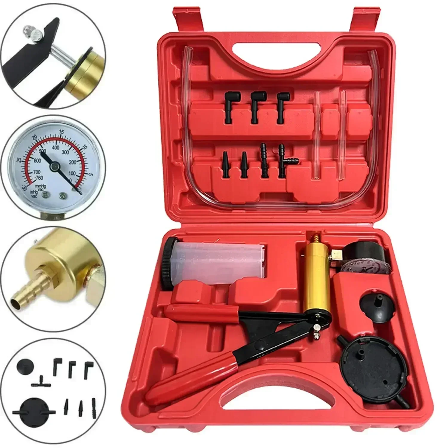 Quality Manual Vacuum Pressure Pump Brake Fluid Drain Kit Vacuum Pistol Pump Tester Kit Portable Durable Aluminum Vacuum Gauge