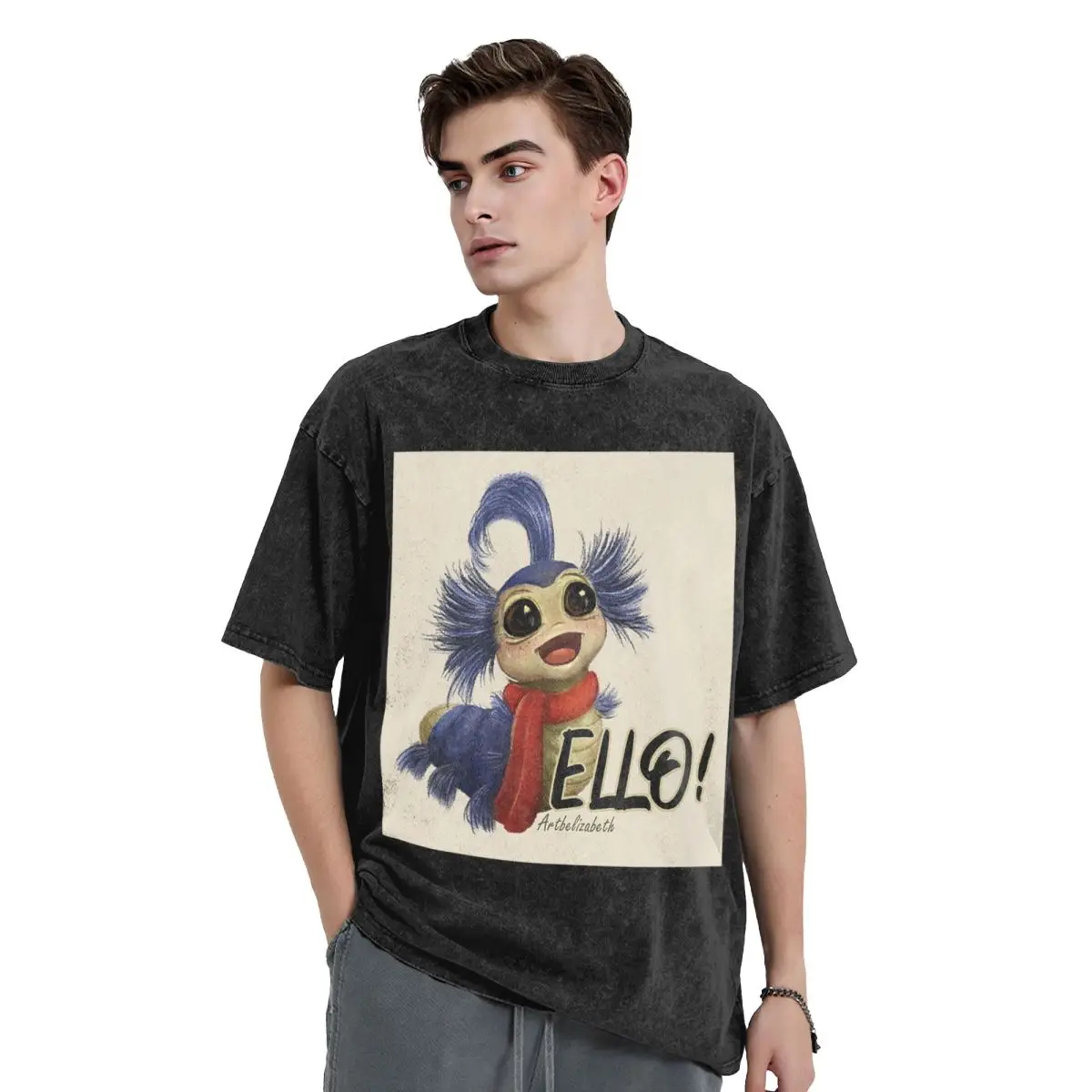 Labyrinth Worm Washed T Shirts Casual Short Sleeve Hip Hop T-Shirt Streetwear Tops Tees for Men Women