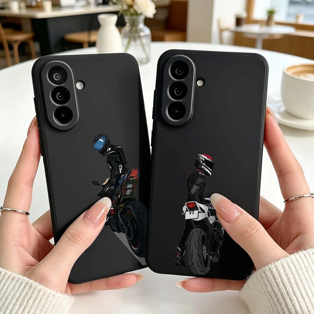 Cool Motorcycle Pattern Phone Case For Samsung Galaxy A71 A56 A55 A54 A53 A51 A50 A41 A16 A06 A05 Black Silicone Cover