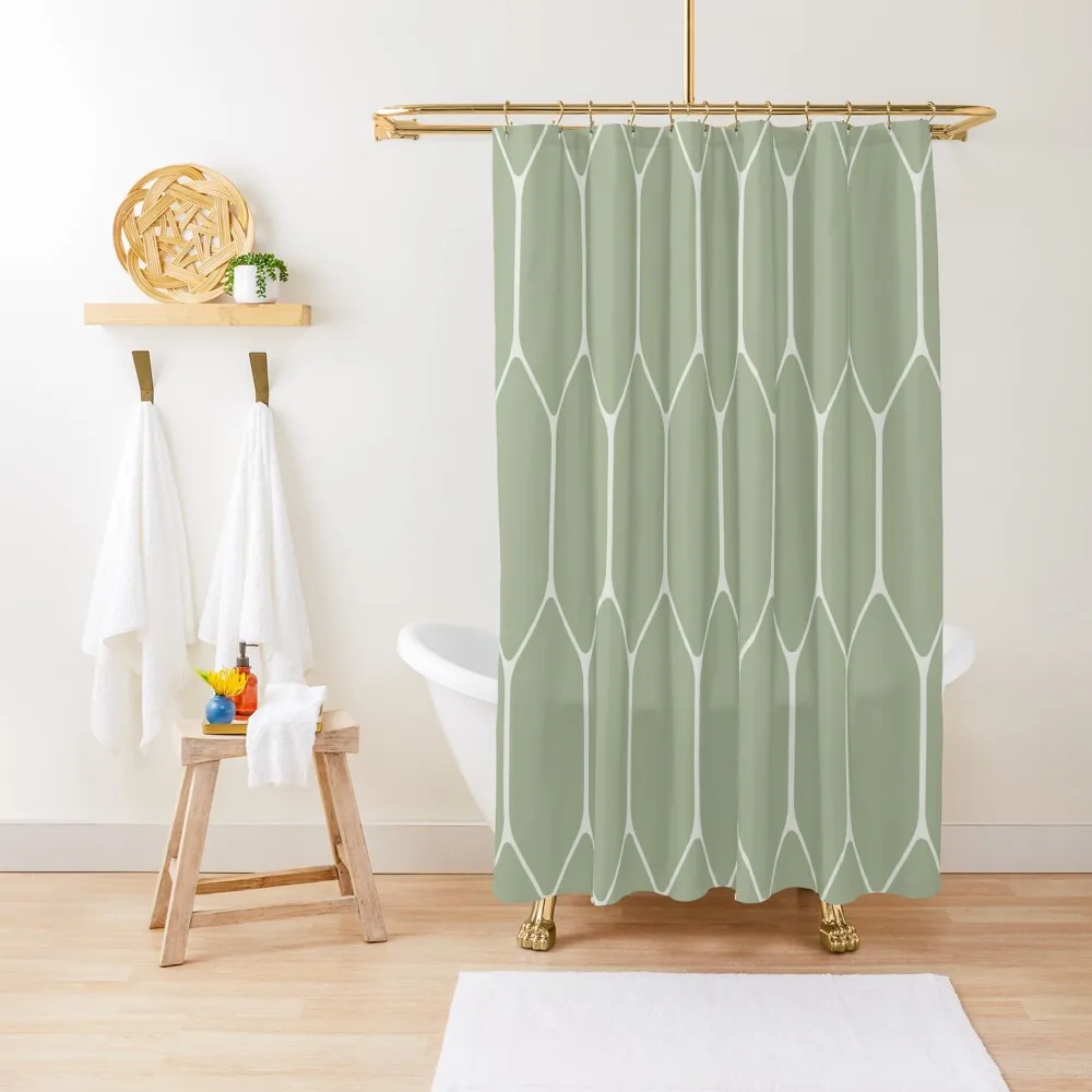 

Long Honeycomb Minimalist Geometric Pattern in Sage Green Shower Curtain Modern Showers For Bathroom