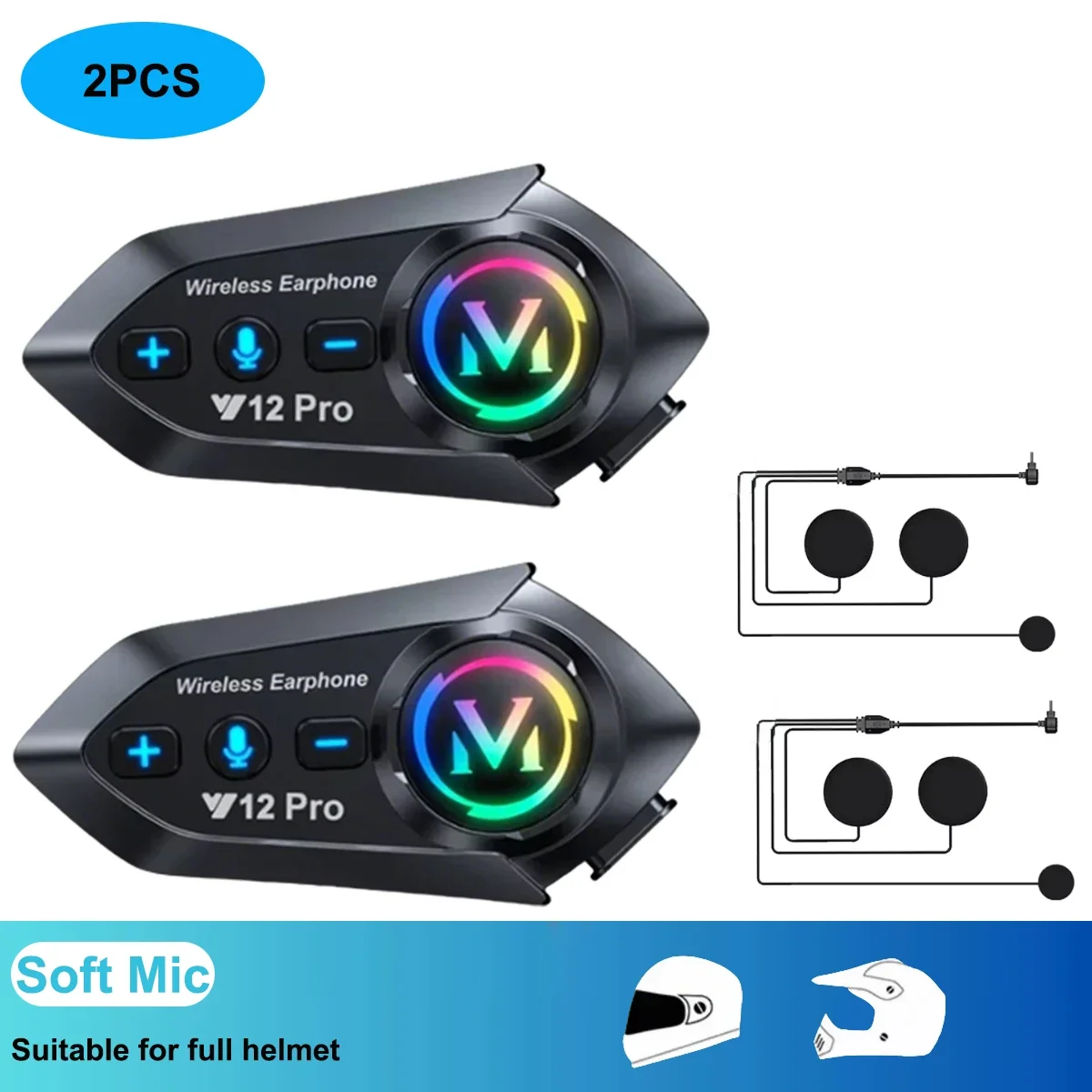 Y20 Pro Motorradhelm-Headset Bluetooth 500M Intercom FM-Radio Freisprechfunktion Wasserdicht Musik-Mixing Sharing Interphone