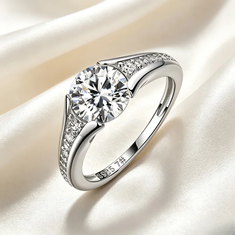 1.5CT Moissanite Ring Round Cut Four Prong Pave Twist 925 Sterling Silver Ring for Women Gold Plated Fine Jewelry GRA Certified