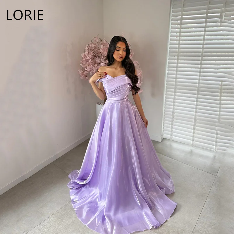 

LORIE Watercolor Satin A-Line Wedding Dresses V-Neck Off Shoulder Bride Prom Gown Floor-Length Draped Bridal Gown Customized